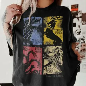 Vintage Game of Thrones Shirt, House Sigils Stark Targaryen Lannister Baratheon Tee, Retro Fantasy Graphic Shirt, Winter Is Coming Gift