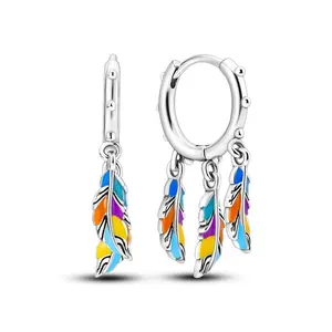 MULA  Dreamcatcher Feather Earrings for Girls and Women, 925 Silver-plated Dangle Earrings with Colorful Enamel, Bohemian Style Jewelry Gift for Birthday, Christmas, Graduation