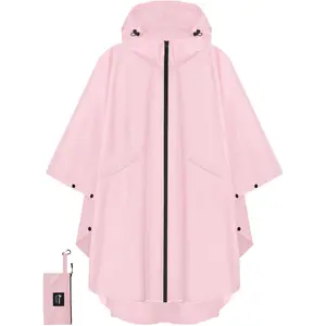 Hooded Rain Poncho for Adult with Pocket and Zipper, Waterproof Lightweight Raincoat for Men and Women