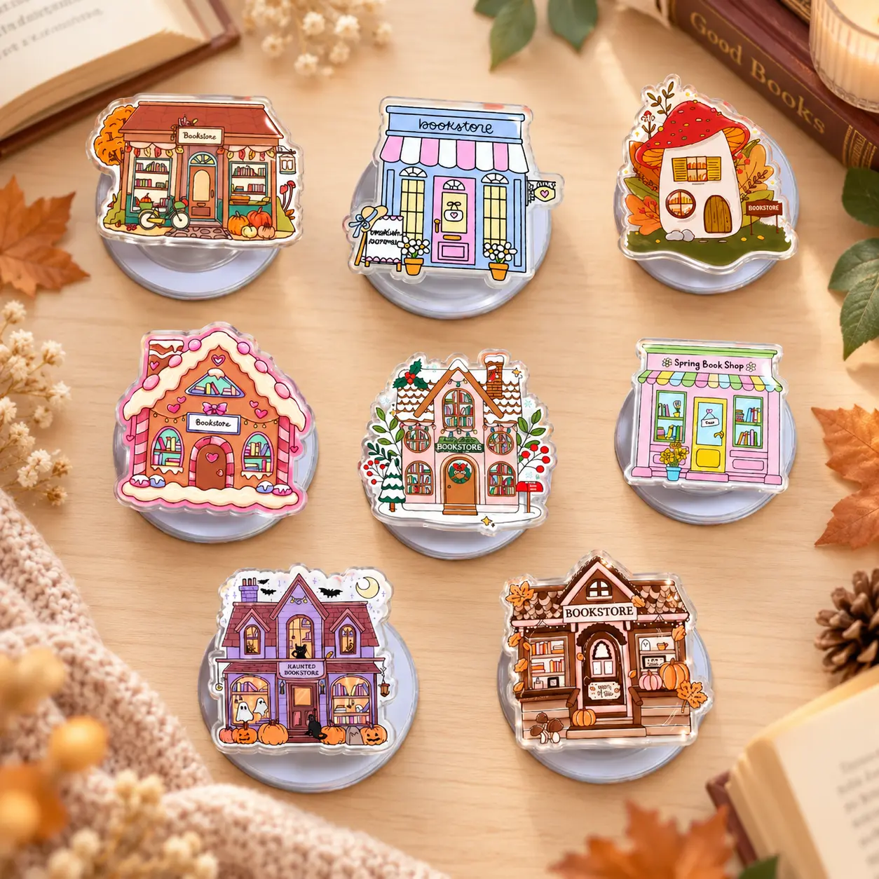 Bookstore Phone Grip, Whimsical Bookshop Phone Holder, Cozy Cottage Bookstore Phone Accessory, Aesthetic Reading Lover Gift, Vintage Bookstore Gift for Book Lovers