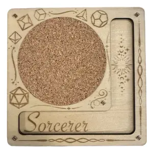 Sorcerer Dice Coaster with Engraved Design and Cork Surface for D&D Gaming