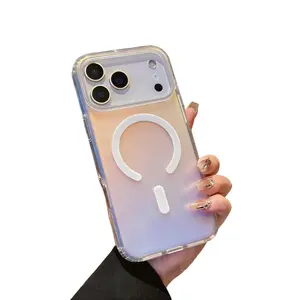Iridescent Magnetic Case for iPhone 17 16 15 14 13 12 Pro Max [Compatible with Magsafe] Colorful Holographic Iridescent Slim Matte Back Shockproof Protective Phone Cover for Women Girls