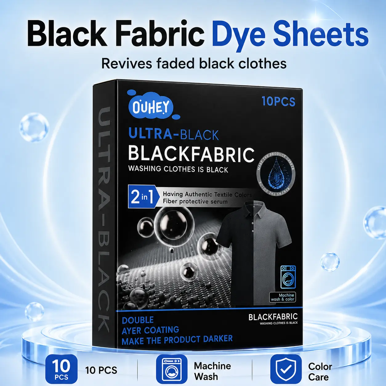 Black Clothes Color Restorer Sheets 10 Count | Laundry Color Boost Dye Sheets for Faded Black T-Shirts, Jeans, Hoodies & Dark Garments