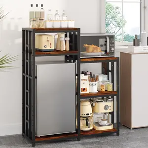Mini Fridge Stand with Storage, Mini Fridges Cabinet with Power Outlet, Coffee Bar Cabinet with Mini Fridge Space, Wine Rack Microwave Stand for Dorm, Kitchen, Office, Rustic Brown