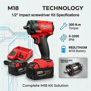 Milwaukee M18 1/2" 300N.m Compact Impact screwdriver for Auto Repair & Tight Spaces - Tool Only or Kit, 3-Speed, LED Light