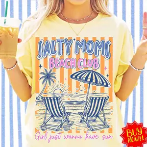 Salty Moms Beach Club Shirt, Funny Retro Summer Tee, Sarcastic Beach Mom Graphic, Coastal Vibes Outfit, Comfort Colors T-Shirt.