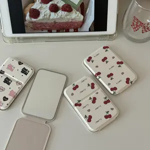 Cute Cartoon Cherry Cat Portable Makeup Mirror, Standard Compact Handheld Folding Mirror for Daily Use & Travel, Women's Essential Beauty Tool