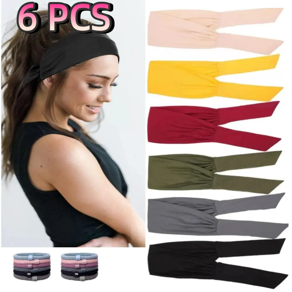 Women's 6PCS Adjustable Knotted Headbands - Elastic Ties, Flexible Fit, Slip-Proof, Fashionable for Yoga, Casual, Sports & Workout Use