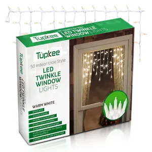 Christmas LED Twinkle Window Icicle Lights - 3 Feet (0.91 m) - 8 of 50 Bulbs Twinkle Random - 50 LED Cool White Bulbs - Indoor Outdoor - Twinkling Icicle Christmas Lights