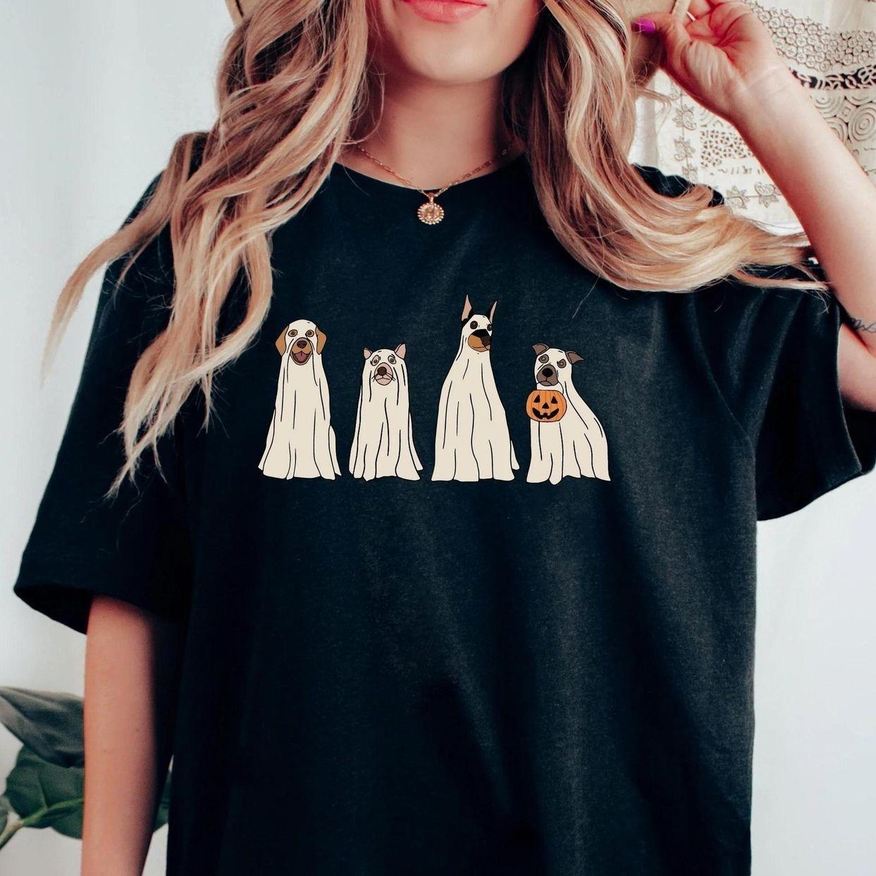 Comfort Colors Cute Ghost Dog T-Shirt, Spooky Ghost Puppy Graphic Tee, Halloween Dog Lover Shirt, Cute Pet Parent Apparel, Spooky Season Top, Gift for Dog Moms and Dads, for Women & Men