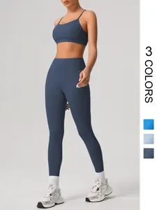 Two-Piece Set Women's Solid Sports Bra & High Waist Leggings Set, Breathable Comfortable Yoga Set for Women, Women's Sports Leggings, Ladies Sportswear for Indoor Outdoor Wear, Yoga Tracksuit Set, Fitness Sportswear Set, Workout Set