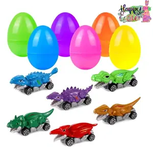 6-Pack Prefilled Easter Eggs with Metal Dinosaur Car Toys – Vehicles Set for Kids, Boys & Girls, Easter Basket Stuffers, Party Favors, Hunt & Egg Fillers