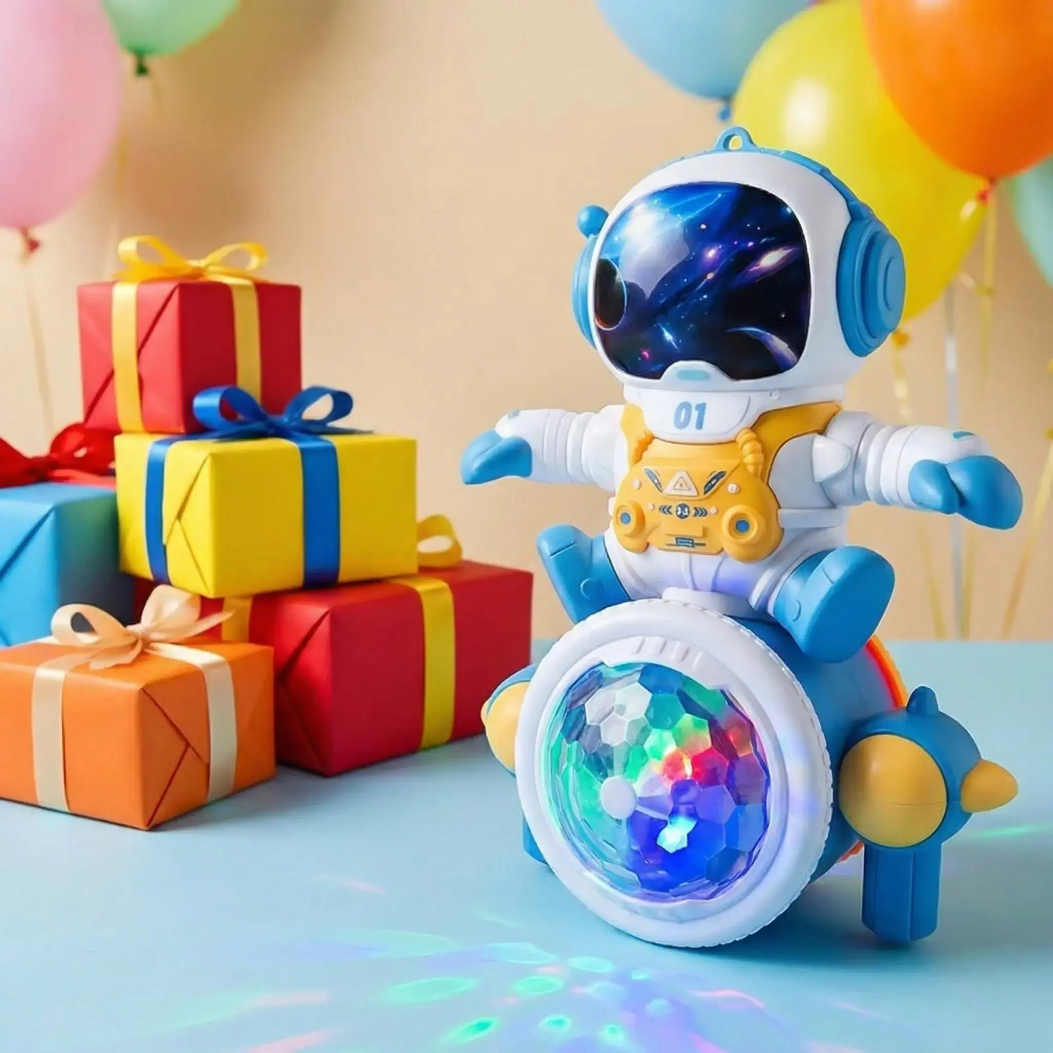 Unisex Electric Astronaut Robot Scooter Toy for 4-6 Years Old Kids - Wingtop Design, Bump-and-Go Function, LED Lights, Built-in Interactive Audio, Built-in Music