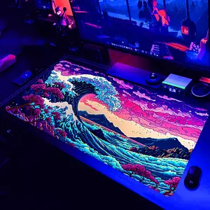 Sea Wave Pattern Mouse Pad, UV Reactive Large Gaming E-sports Computer Thickened Fluorescent Mouse Pad, Rubber Mouse Pad