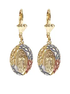 2pcs Personality Oval Cubic Zirconia Virgin Mary Stud Earrings, Copper Plated in Gold Color