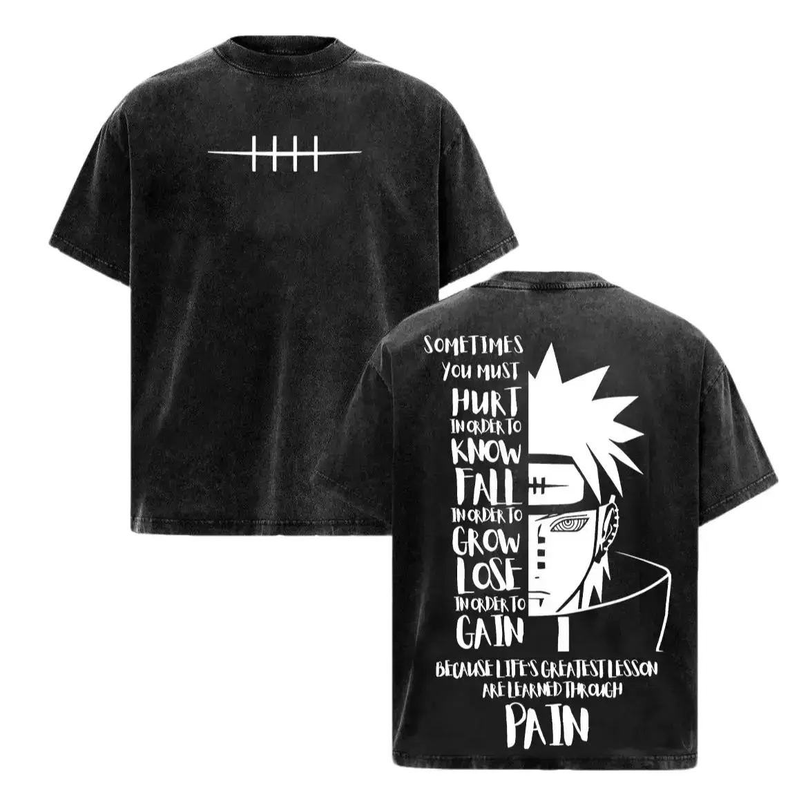 Vintage Nagato Pain Akatsuki Shinra Tensei Naruto Shippuden Oversized Graphic Tee Heavyweight Acid Wash Cotton Double Printed T Shirt Y2K Streetwear Gym Pump Cover Japanese Anime Manga Dark Aesthetic Grunge Outfits Merch Fan Gift Unisex Round Neck Casual