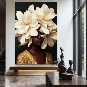 Black Woman Head Flowers Wall Art, African American Art, Black Art, Black Girl Print, Woman Art Decor, Beauty Black Woman Poster (UNFRAMED)