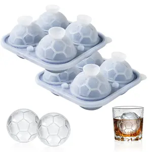 3D Soccer Sphere Silicone Ice Cube Tray, Flexible Admaison Ice Ball Mold with Funnel for Beverages, Whiskey Gifts for Men, Black Kitchenware Bar Utensil