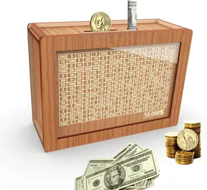 Piggy Bank for Adults Kids, Wooden Coin Bank for Boys and Girls, Cash Vault Money Saving Box with Counter $10000 Savings Challenge Money Box with Money Target and Numbers Decor Ornaments