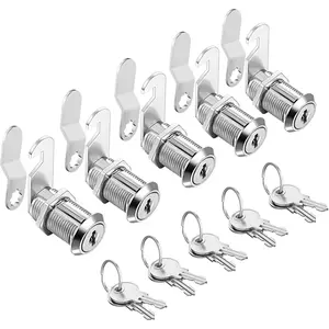 Cam Locks Cabinet Locks Keyed Alike, 1-1/8Inch Cylinder Fits on 0.9Inch Max Panel Thickness, Secure Drawer RV Camper Storage, Zinc Alloy(5Pcs)