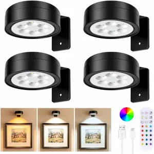 4-Pack Picture Lights for Wall, Rechargeable Wireless Poster Lights with 3 CCT & 12 RGB, Magnetic Painting Lights with Remote Dimmable & Timer, LED Art Display Light for Frame, Gallery, Wall Decor