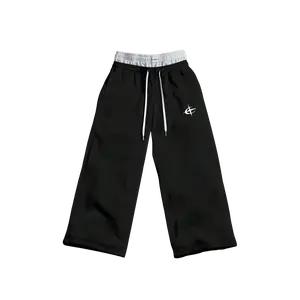 Double Waisted Men's Soft Baggy Wide Leg Jogger Sweatpants, Ankle Length Thick Thigh Friendly Loose Cotton Pants with Inner Strap, Casual Urban Streetwear Back to School Spring Athleisure Outfit