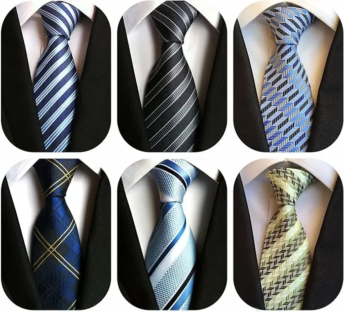 Men's 6-PCS Classic Silk Neckties - Woven Jacquard, Bold Novelty Pattern, Assorted Designs, Gorgeous Stitching, Soft Texture, Ideal Business Gift, Fashion Accessory