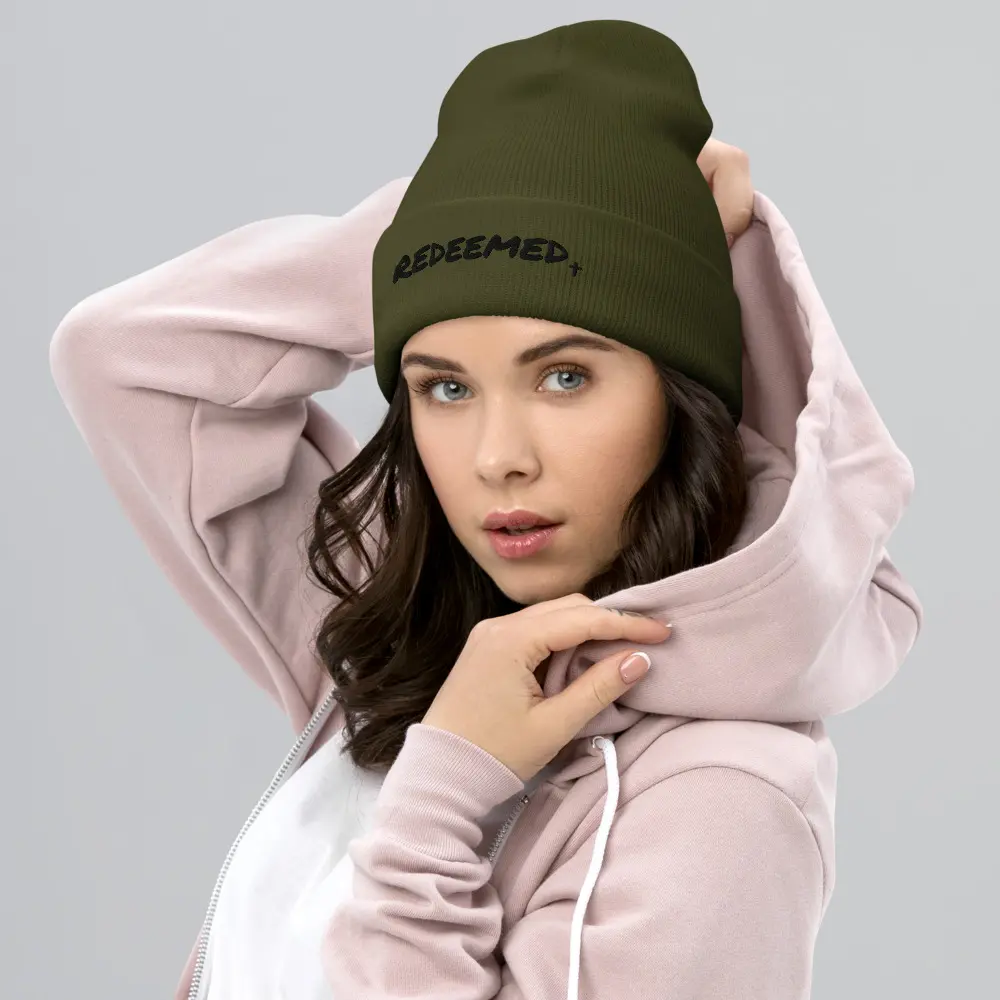 Cuffed Beanie REDEEMED cross Jesus women hat