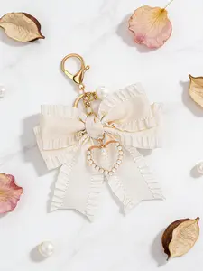 Fashion Bow Pearl Heart Keychain, Butterfly Wallet Keyring, Ladies Accessory, Bag Charm, All Seasons, Chain Design, Trendy Cute Keychain
