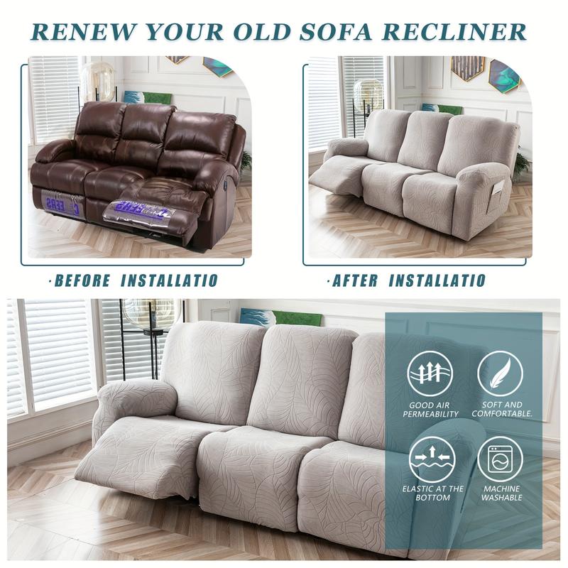 Recliner Sofa Covers Stretch Jacquard Couch Covers for Recliner Slipcovers 3 Cushion Soft Protector with Pocket Waterproof Fabric Non-Slip Design 8-Piece Set for Living Room #TikTokShopBlackFriday