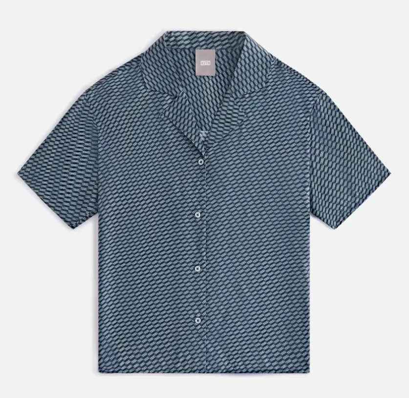 Kith Women's Elena Monogram Silk Shortleeve Camp Blouse - Navy Top, Size Large