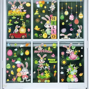 160 Pcs Easter Window Clings - Easter Window Clings for Glass Windows, Double Sided Easter Cute Bunny Sticker for Window Decorations, Holiday Window Stickers for Easter Decorations(9 Sheets)