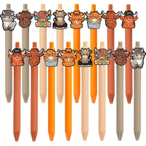 8/ 16 Pack Cute and Fun Highland Cow Patch Pens - Smooth Writing Black Ink, Retractable, Funny Teacher Pens, Highland Cow Gift Set for School, Home, Office Supplies, Themed Holiday Gifts, Party Favors for Colleagues & Coworkers Decorations