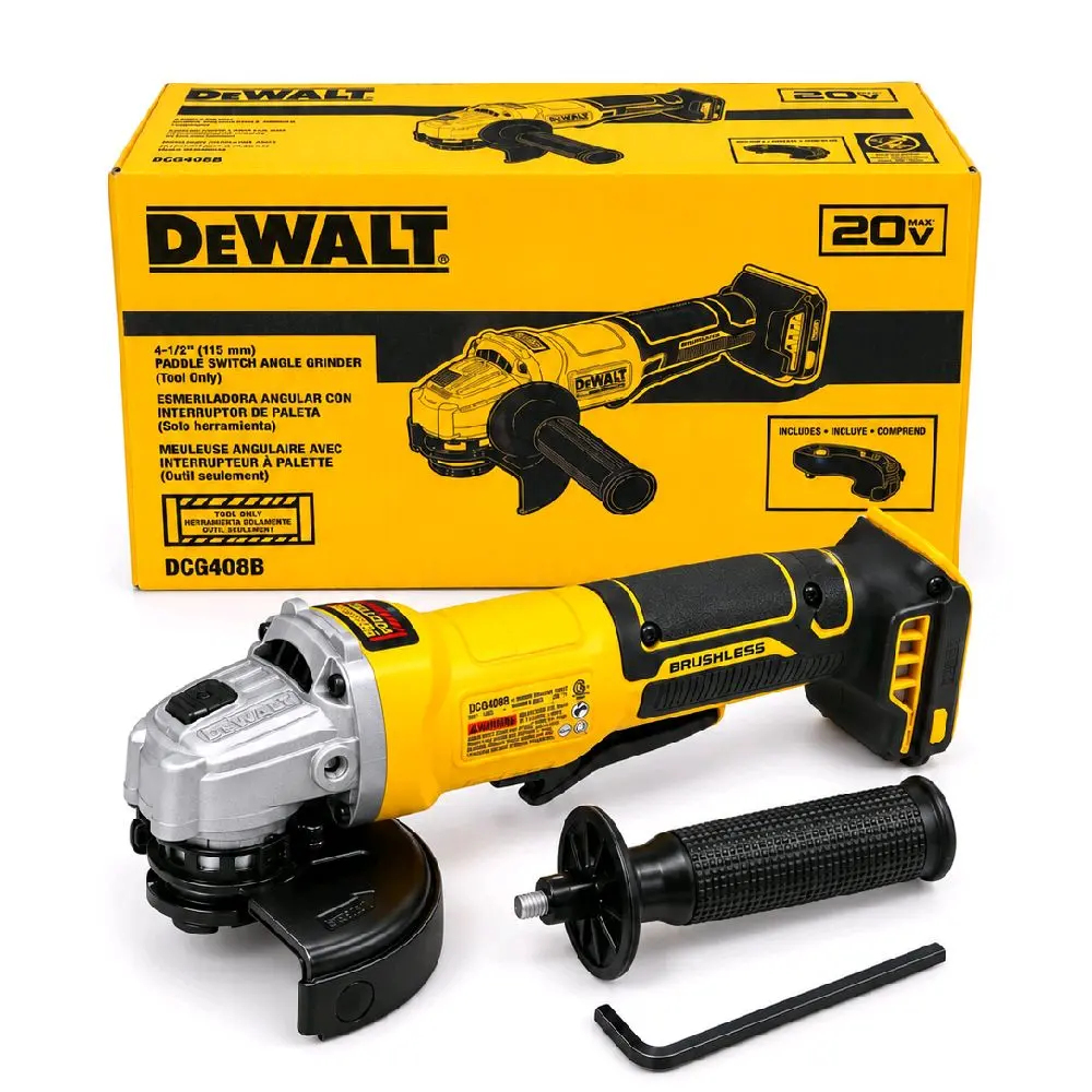 Dewalt 20V MAX Cordless Brushless 4-1/2 in. Angle Grinder with Paddle Switch (Tool Only) - Mini Handheld Brushless Motor for DIY Tasks, Efficient Performance, Enhanced Mobility