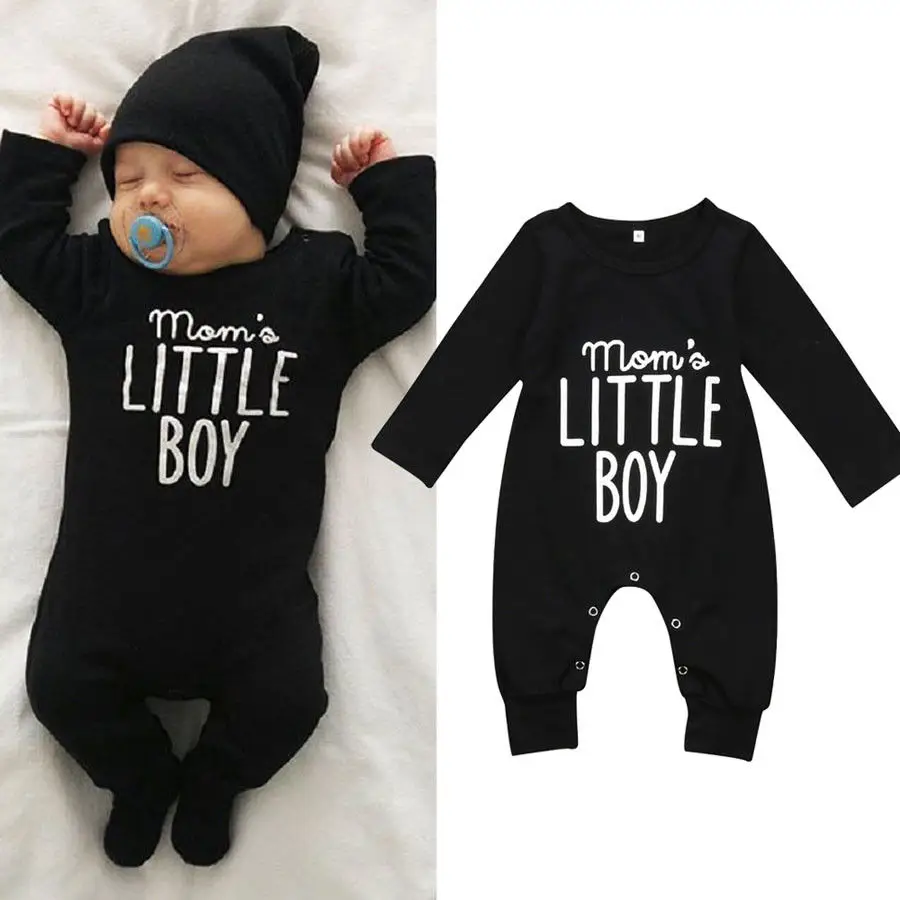 Newborn Infant Baby Boy Mom's Little Boy Print Long Sleeve Romper Jumpsuit Bodysuit Clothes
