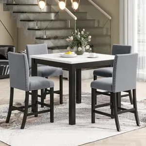 5-piece Counter Height Dining Table Set with One Faux Marble Top Dining Table and Four Velvet-Upholstered Chairs,Grey,Dining Room Sets wayfair  chairs