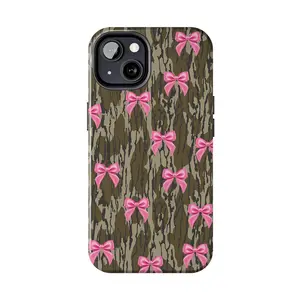 Bottomland Camo "Pink Bow" Tough Phone Case for iphone 16 15 14 13 12 11 X , pro max ,plus , mini , Gifts for Him, Hunting Gifts, Duck Hunting,