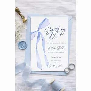 Something Blue Bridal Shower Invitation | Watercolor Bow, Elegant Script Card