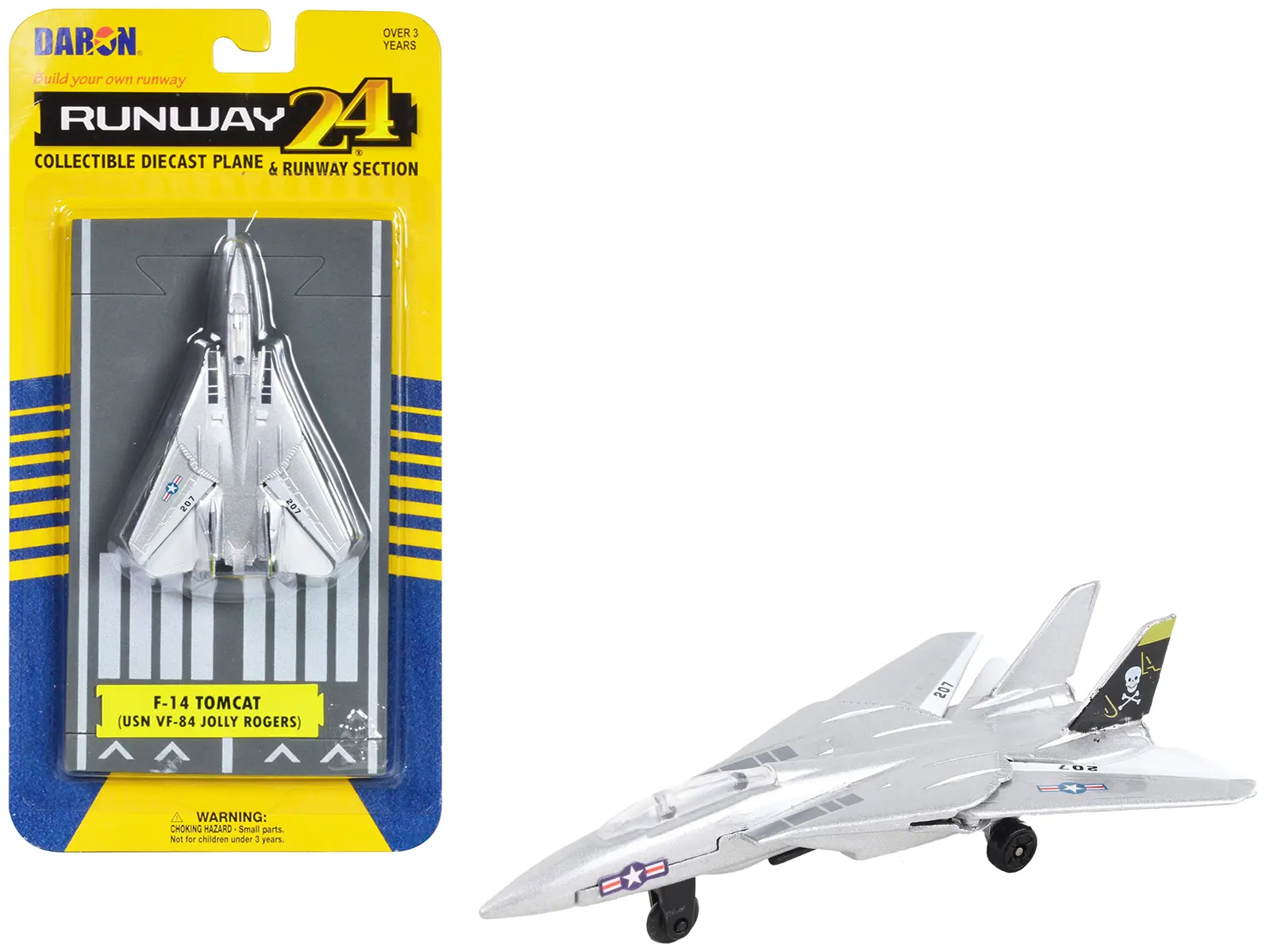 Grumman F-14 Tomcat Fighter Aircraft Silver Met "US Navy VF-84 Jolly Rogers" w/Runway Section Diecast Model Airplane by Runway24