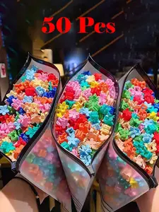 Random Color Flower Design Mini Hair Claws, Cute Colorful Claw Clips, Fashion Hair Accessories, Hairpins for Girls & Women