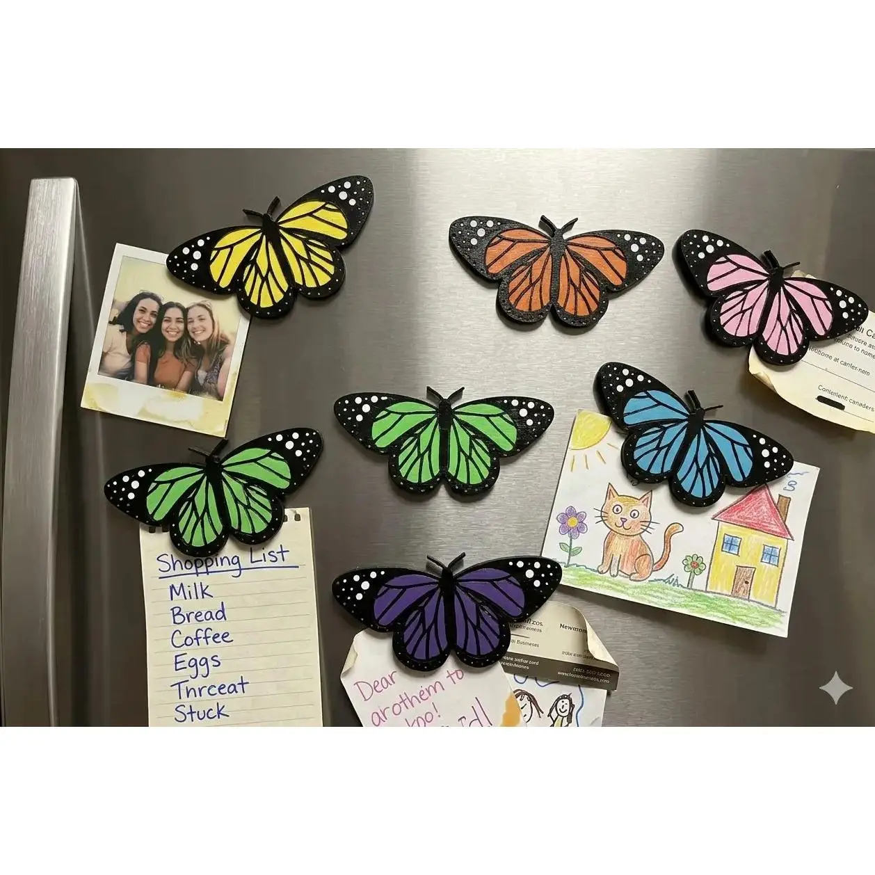Butterfly Refrigerator Magnets - 6-Piece Magnetic Set, 2.5x4.5" Colorful Butterflies, Kitchen Home Decor, Gift Option, Hand-Painted Look