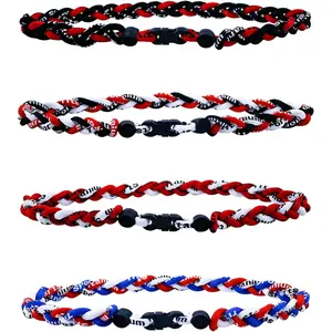 4 count Baseball Player Necklaces with 3 Braided Rope and 2 Braided Rope, Tornado Titanium Necklaces for Boys and Men Softball