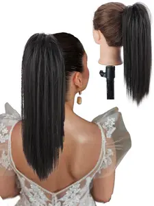 17 Inch Black Long Straight Ponytail Extension, Natural Fluffy Hair Piece for Women, Synthetic Hairpiece for Daily & Party Hairstyle Ideas, Synthetic Hair Pieces, Drawstring Ponytail Extensions