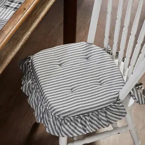 Farmstead Black Ticking Stripe Ruffled Chair Pad