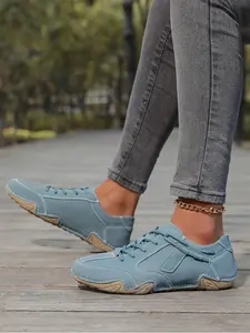 Women's Casual Sports Shoes, Handmade Large Size PU Leather Low Top Rubber Sole, Anti-Slip Durable Multicolor Fashion Trendy All-Season Sneakers