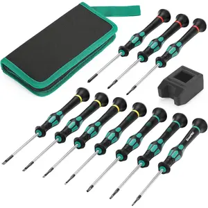 10- Precision  Set,  Small Screwdrivers with Phillips, Slotted, Torx  for Eyeglass, Watch, , Laptop, Phone,Green
