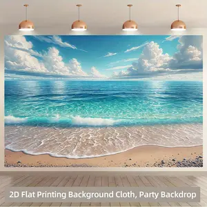 2D Beach Sunshine Sky Sea Scenery Background Cloth 1pc, Tapestry Wall Mural, Multifunctional Background Wall Decoration Photography Props, Polyester Fabric, Suitable for Wall Hanging Living Room Bedroom Office Home