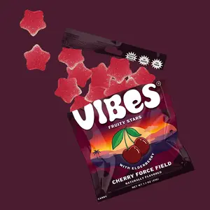 Vibes Candy Cherry Force Field Fruity Stars | 6-Pack Gummy Candy | Sweet, Chewy Snack | Vegan, Gluten-Free, Low Sugar, High Fiber