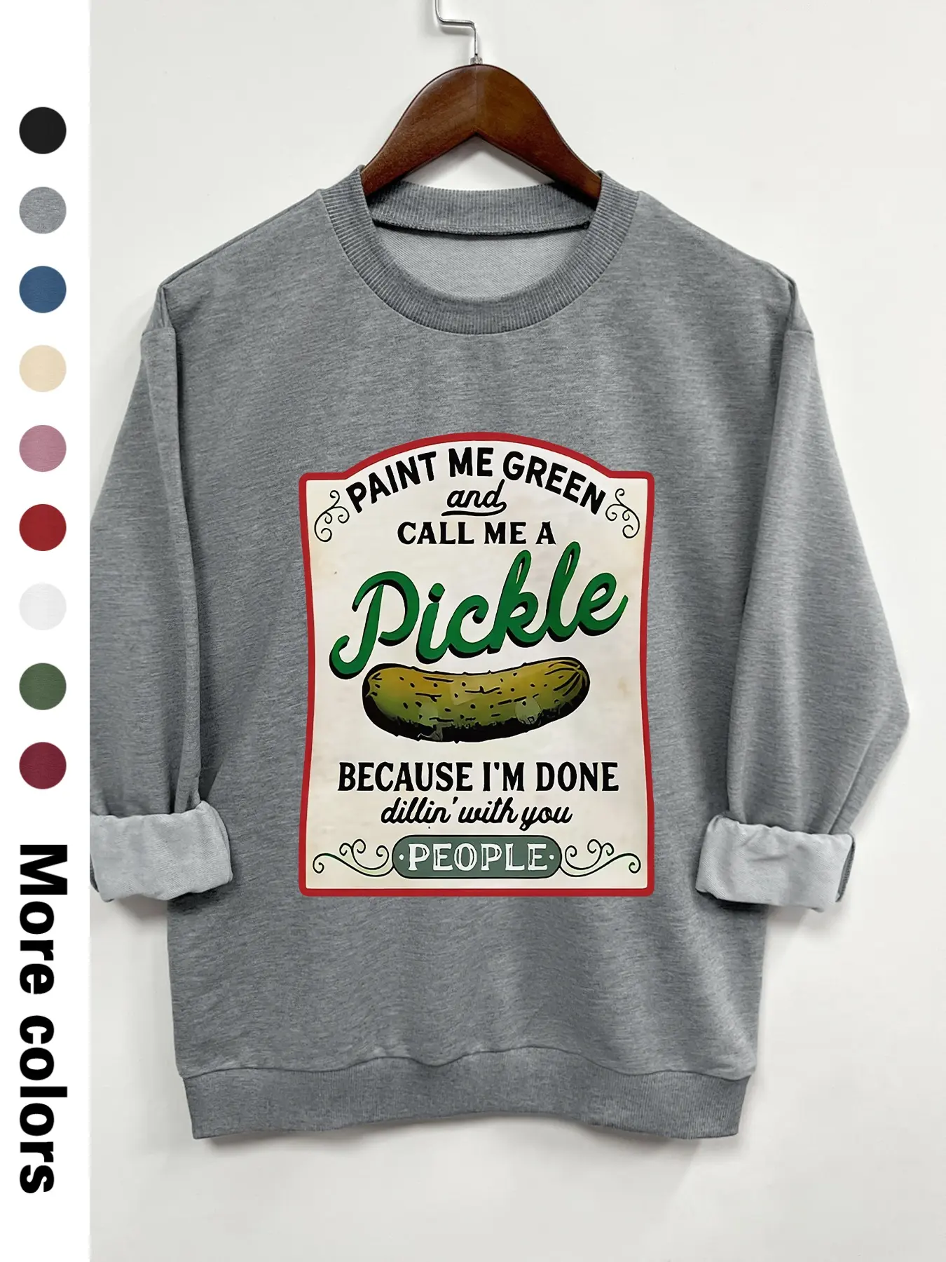 Teen Girl's Pickle Print Crew Neck Sweatshirt, Funny Sweatshirt, Casual Long Sleeve Pullover for Daily Wear, Kids Clothing for All Seasons