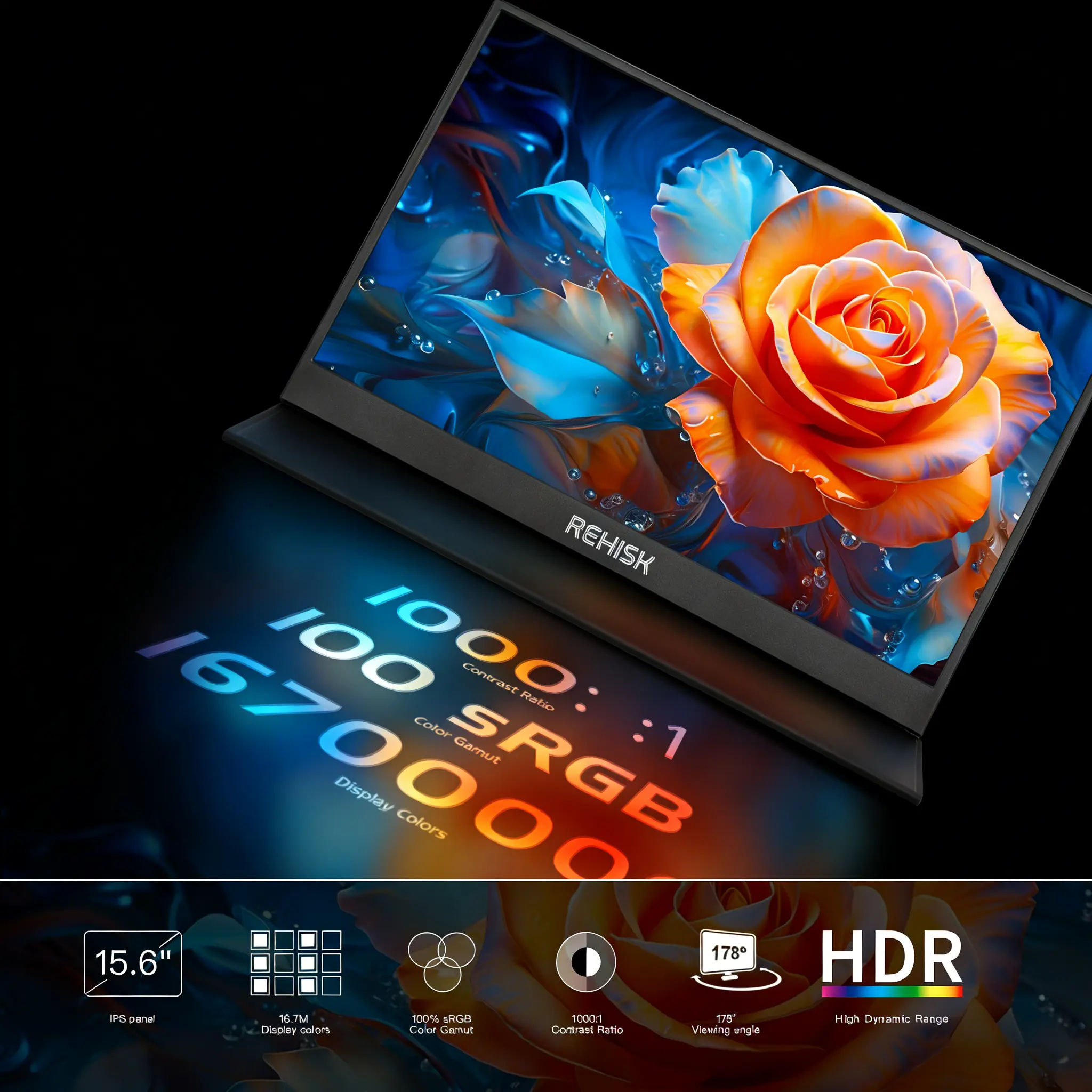 REHISK Portable Gaming Monitor 15.6" 1080P FHD IPS Panel 60Hz 178° Viewing Angle Ultra-Slim Touchscreen for PS5 Xbox Switch Laptop PC Mac HDR10 16.7M Colors